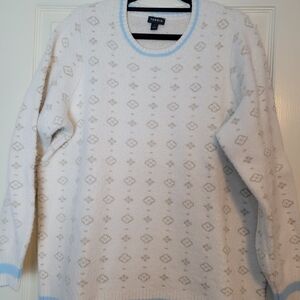 Torrid Cream and Light Blue Patterned Crewneck Sweater